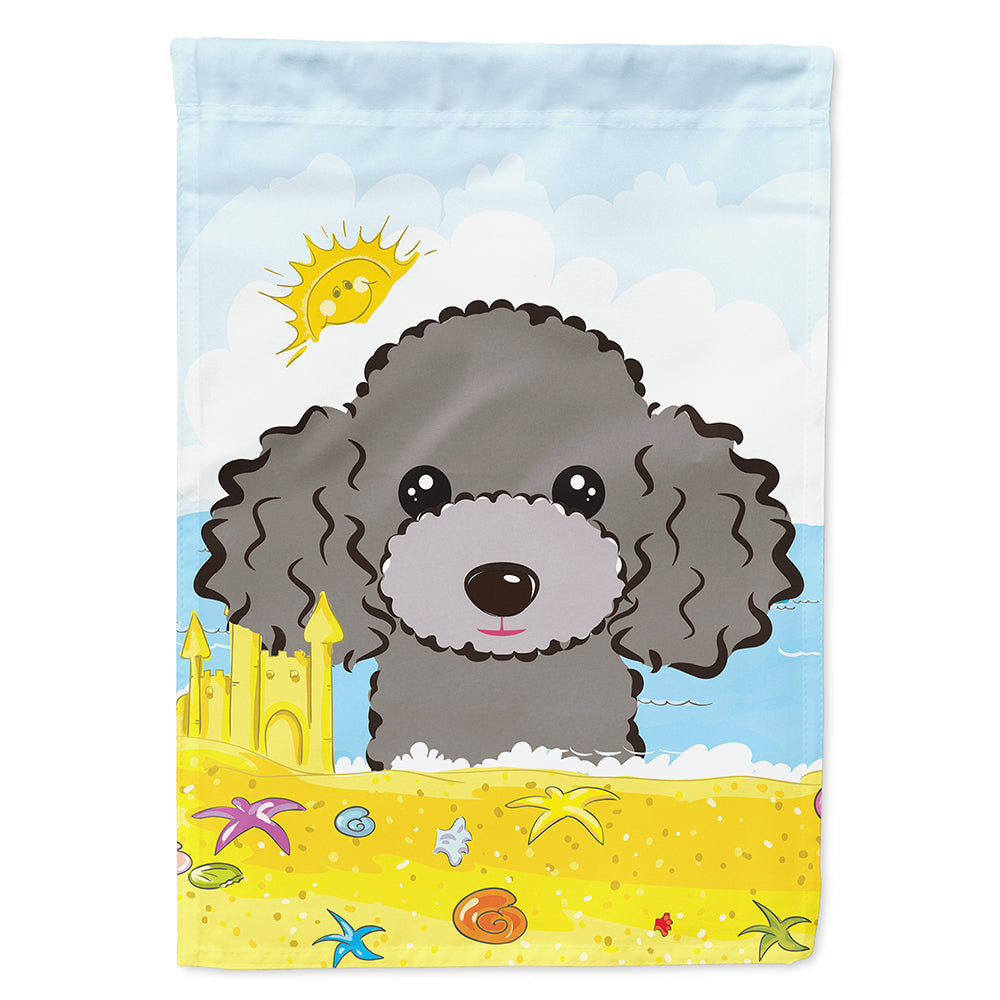 Silver Gray Poodle Summer Beach House Flag 28x40 Porch Sleeve Pole Decorative Outside Yard Banner Artwork Wall Hanging, Polyester