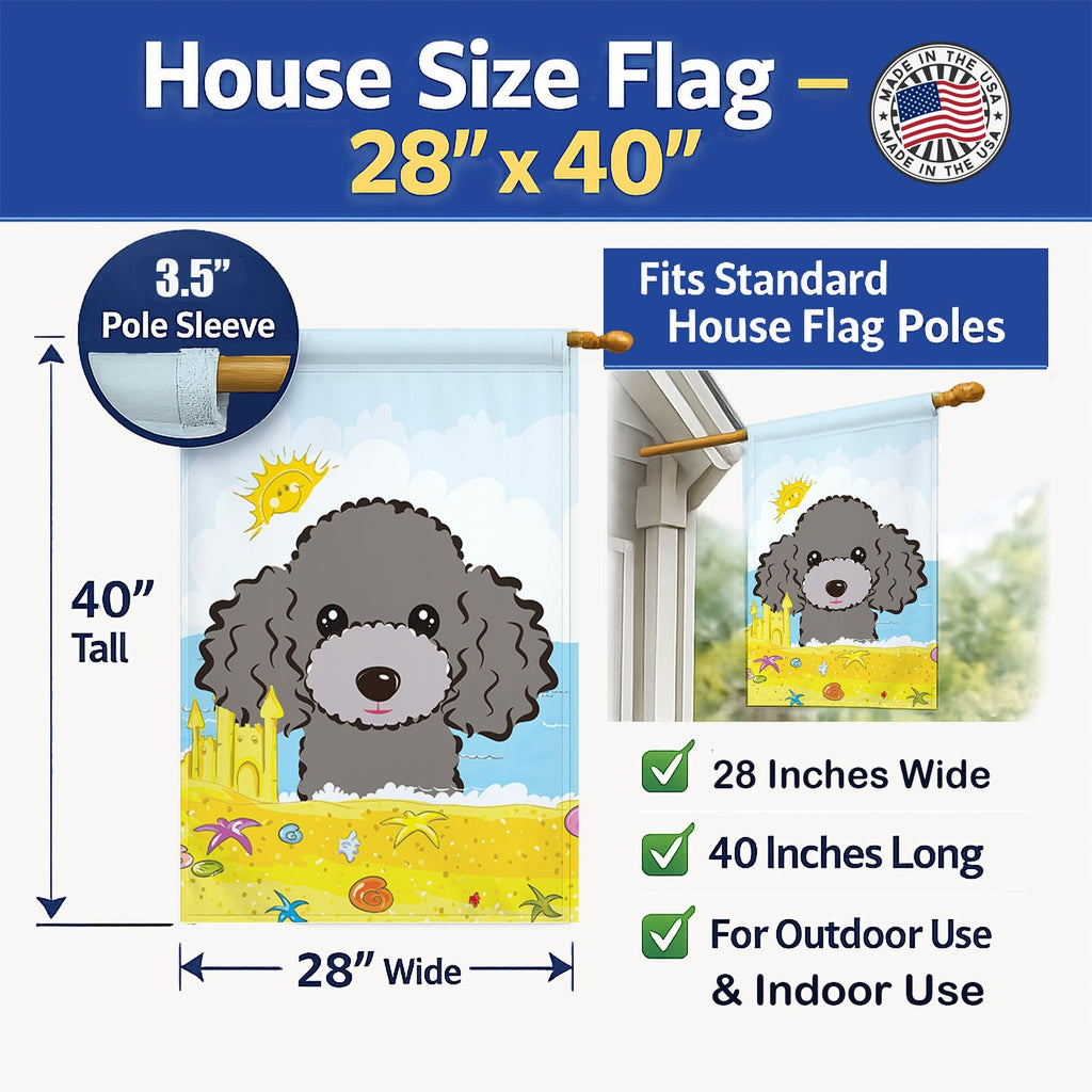 Silver Gray Poodle Summer Beach House Flag 28x40 Porch Sleeve Pole Decorative Outside Yard Banner Artwork Wall Hanging, Polyester