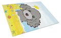 Silver Gray Poodle Summer Beach Cutting Board Tempered Glass Kitchen Cutting Surface, Heat Resistant Chopping, Non-Slip Feet, Food Prep & Serving