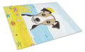 Jack Russell Terrier Summer Beach Cutting Board Tempered Glass Kitchen Cutting Surface, Heat Resistant Chopping, Non-Slip Feet, Food Prep & Serving