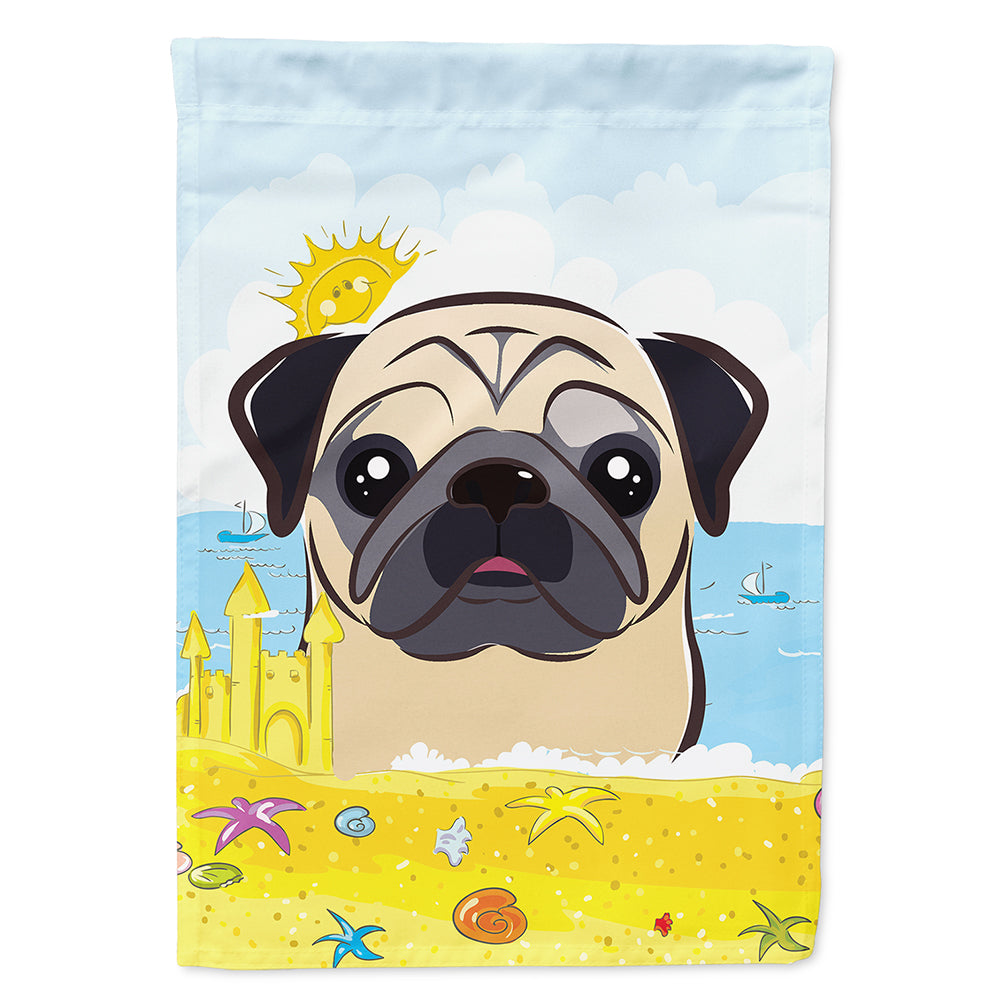 Fawn Pug Summer Beach House Flag 28x40 Porch Sleeve Pole Decorative Outside Yard Banner Artwork Wall Hanging, Polyester