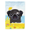 Black Pug Summer Beach House Flag 28x40 Porch Sleeve Pole Decorative Outside Yard Banner Artwork Wall Hanging, Polyester