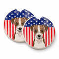 American Flag and Jack Russell Terrier Set of 2 Cup Holder Car Coasters Absorbent Round Sandstone Coasters Gifts for Men or Women, 2.5, Multicolor