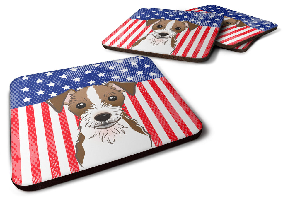 American Flag and Jack Russell Terrier Foam Coasters Set of 4 Cup Coasters for Indoor Outdoor, Tabletop Protection, Anti Slip, Mouse pad Material