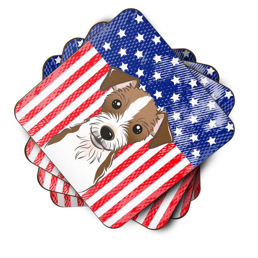 American Flag and Jack Russell Terrier Foam Coasters Set of 4 Cup Coasters for Indoor Outdoor, Tabletop Protection, Anti Slip, Mouse pad Material