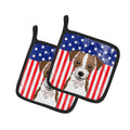 American Flag and Jack Russell Terrier Pot Holder Set of 2 Heat Resistant Quilted Hot Pads 7.5 x 7.5 Inch, Insulated Kitchen Trivets for Cooking & Baking