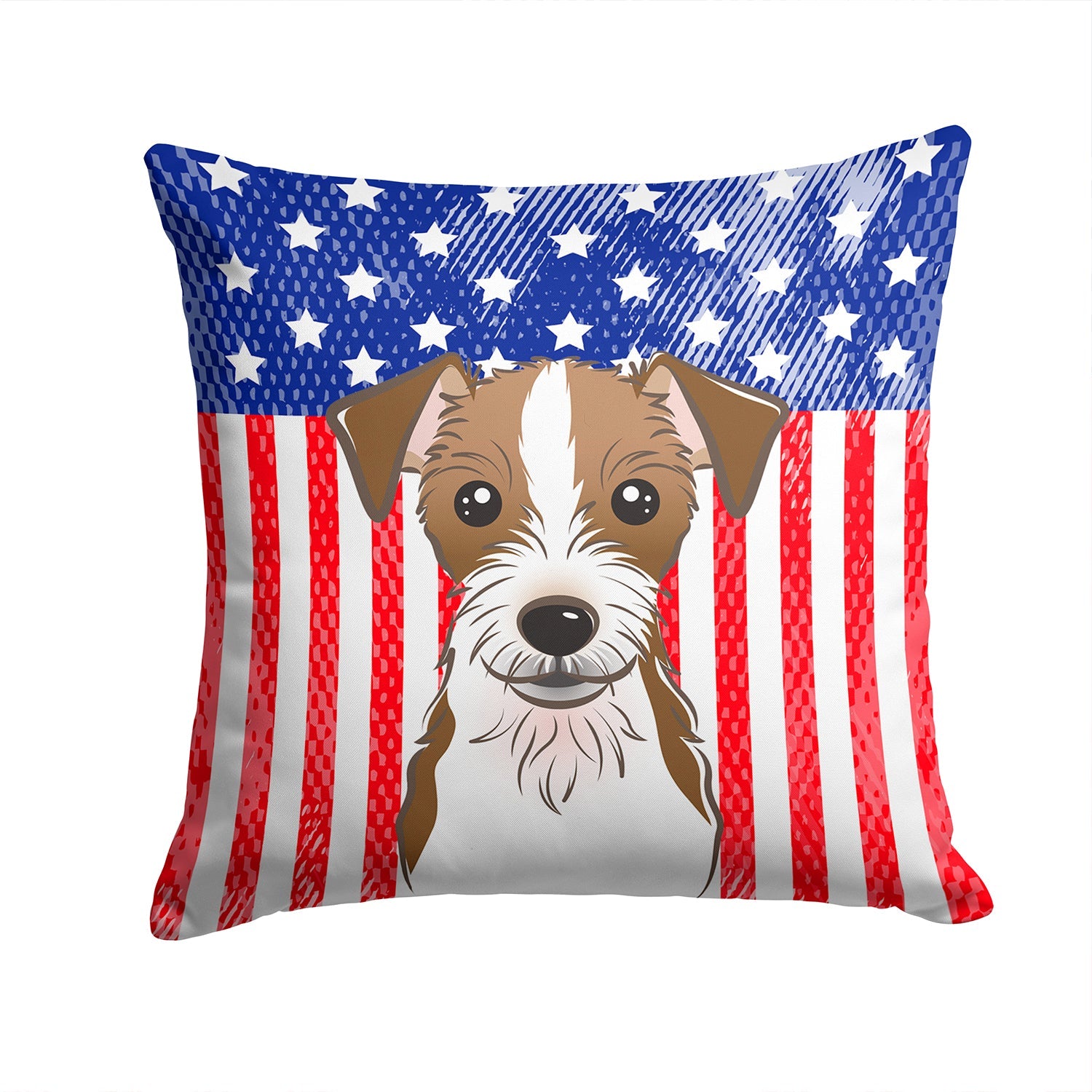 American Flag and Jack Russell Terrier Decorative Throw Pillow 14x14 Indoor Outdoor Accent Cushion, Fabric Cover with Insert for Sofa, Bed, Porch & Living Room