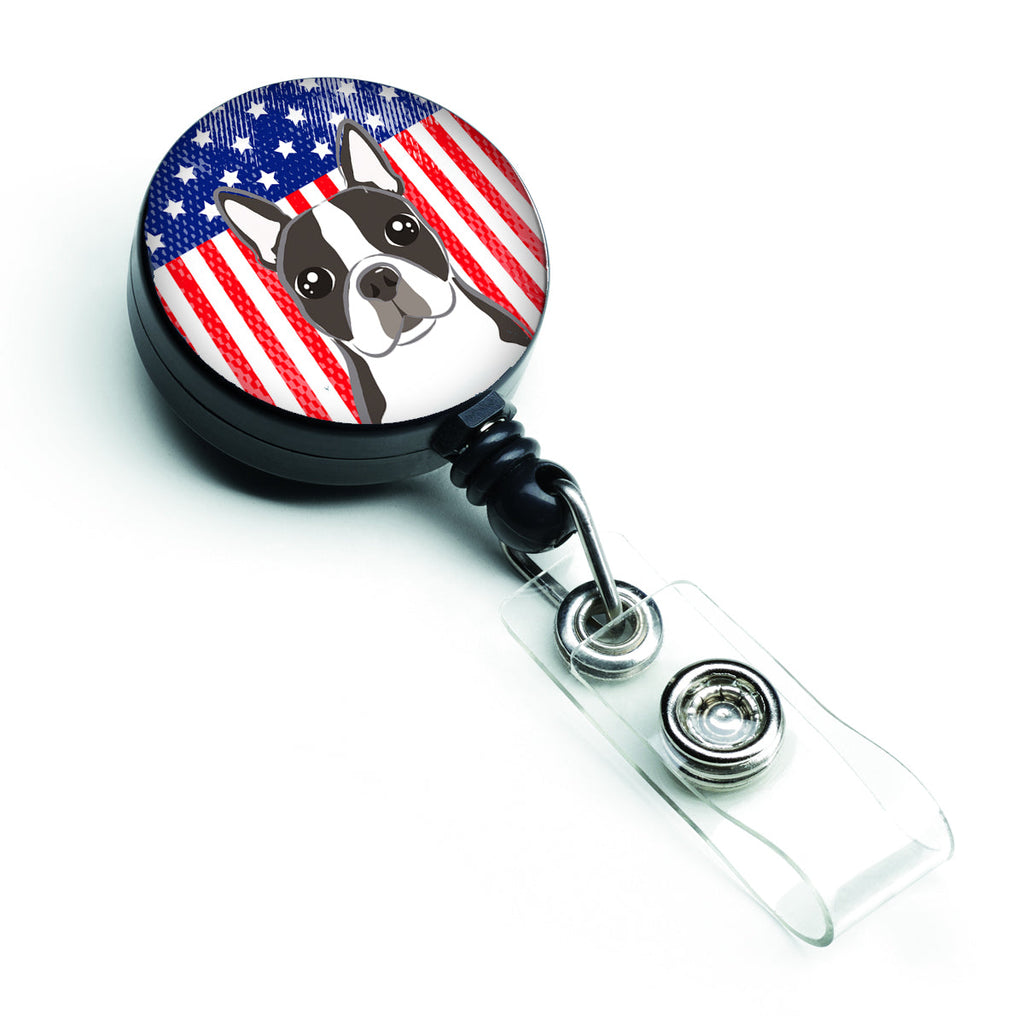American Flag and Boston Terrier Retractable Badge Reel for Nurses ID Badge Holder with Clip Retractable Employee Badge Holder, Belt Clip