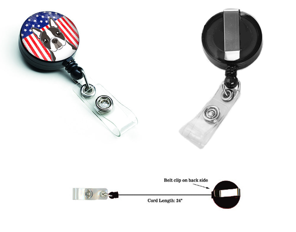 American Flag and Boston Terrier Retractable Badge Reel for Nurses ID Badge Holder with Clip Retractable Employee Badge Holder, Belt Clip