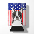 American Flag and Boston Terrier Can or Bottle Hugger Cooler Sleeve for Standard 12 oz Cans, Insulated Foam Beer & Soda Can Hugger Reusable