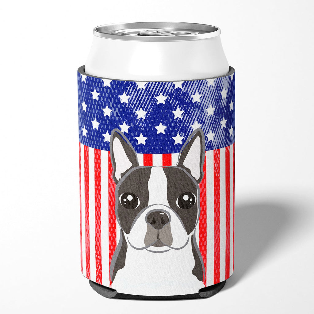 American Flag and Boston Terrier Can or Bottle Hugger Cooler Sleeve for Standard 12 oz Cans, Insulated Foam Beer & Soda Can Hugger Reusable