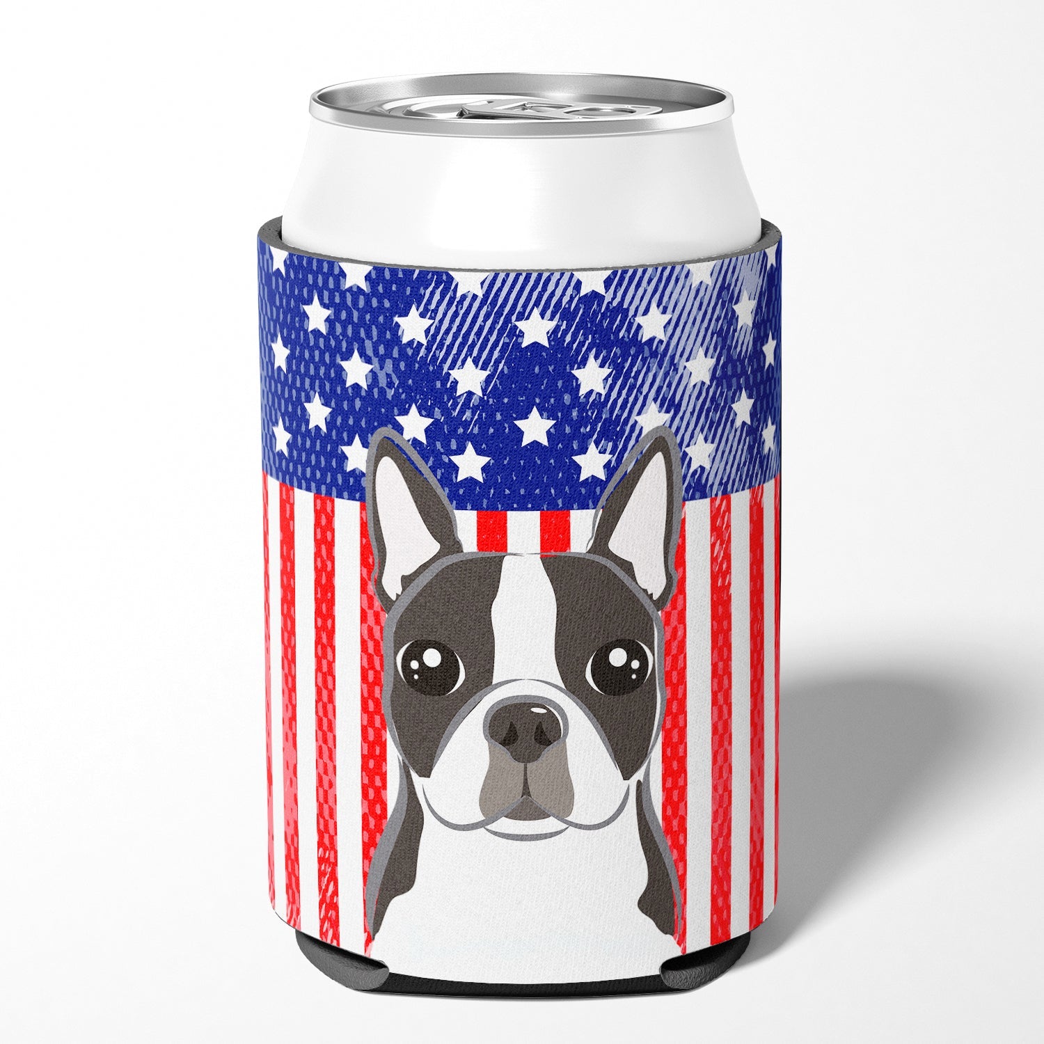 American Flag and Boston Terrier Can or Bottle Hugger Cooler Sleeve for Standard 12 oz Cans, Insulated Foam Beer & Soda Can Hugger Reusable