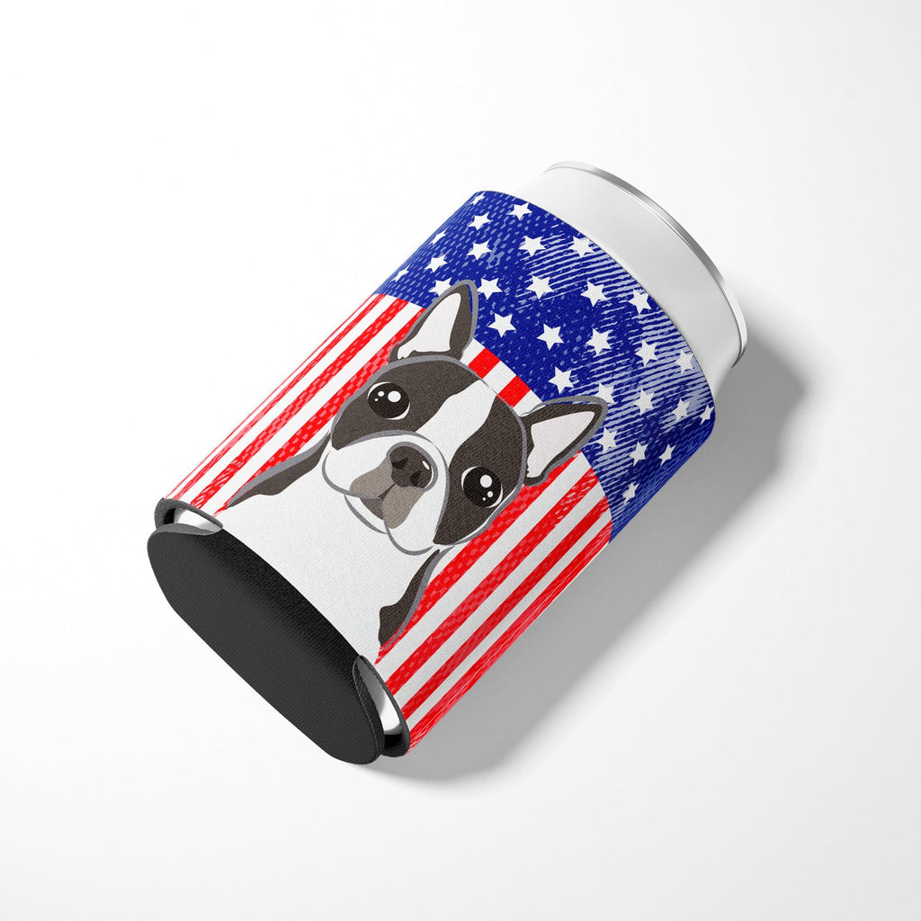 American Flag and Boston Terrier Can or Bottle Hugger Cooler Sleeve for Standard 12 oz Cans, Insulated Foam Beer & Soda Can Hugger Reusable