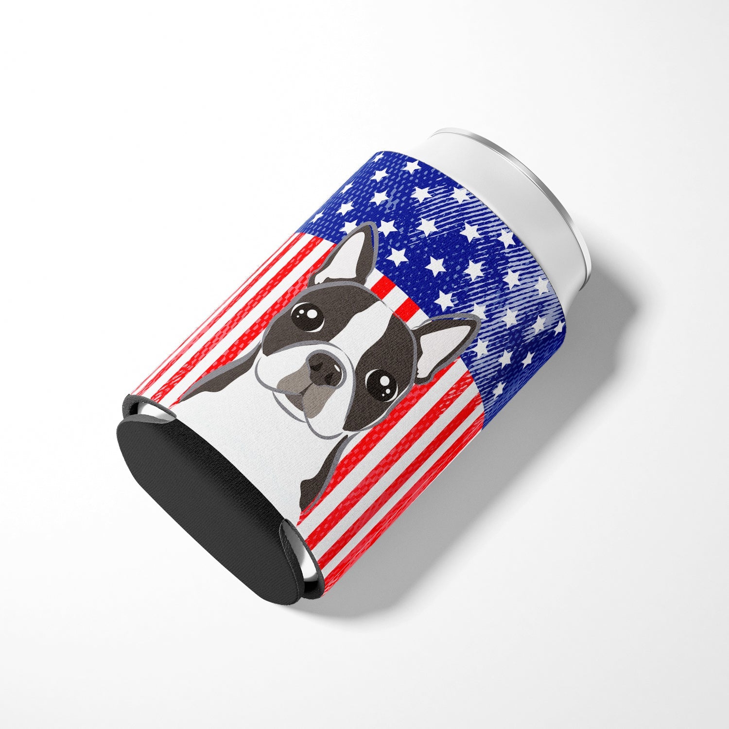 American Flag and Boston Terrier Can or Bottle Hugger Cooler Sleeve for Standard 12 oz Cans, Insulated Foam Beer & Soda Can Hugger Reusable