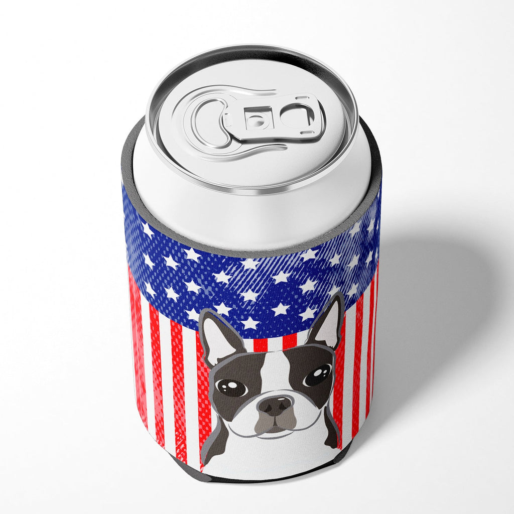 American Flag and Boston Terrier Can or Bottle Hugger Cooler Sleeve for Standard 12 oz Cans, Insulated Foam Beer & Soda Can Hugger Reusable