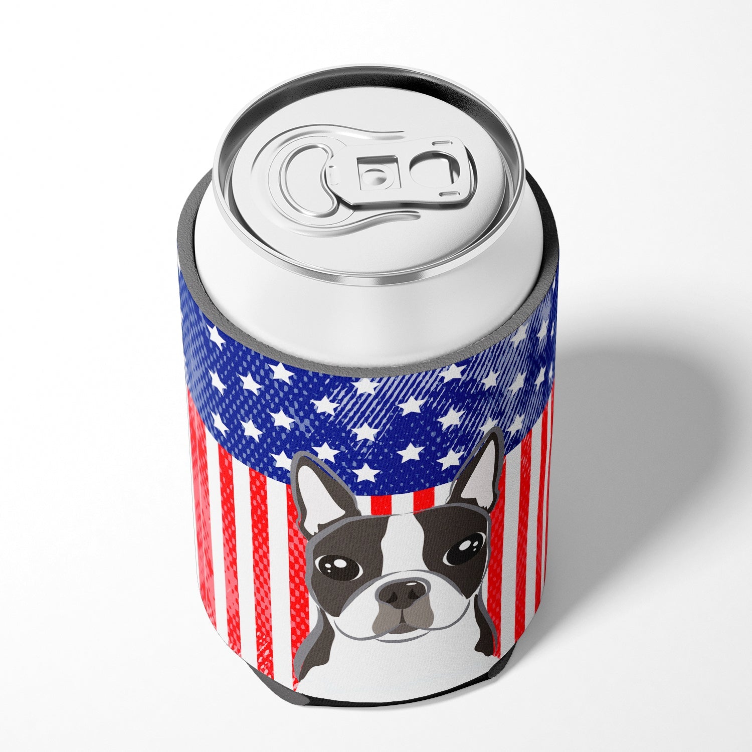 American Flag and Boston Terrier Can or Bottle Hugger Cooler Sleeve for Standard 12 oz Cans, Insulated Foam Beer & Soda Can Hugger Reusable