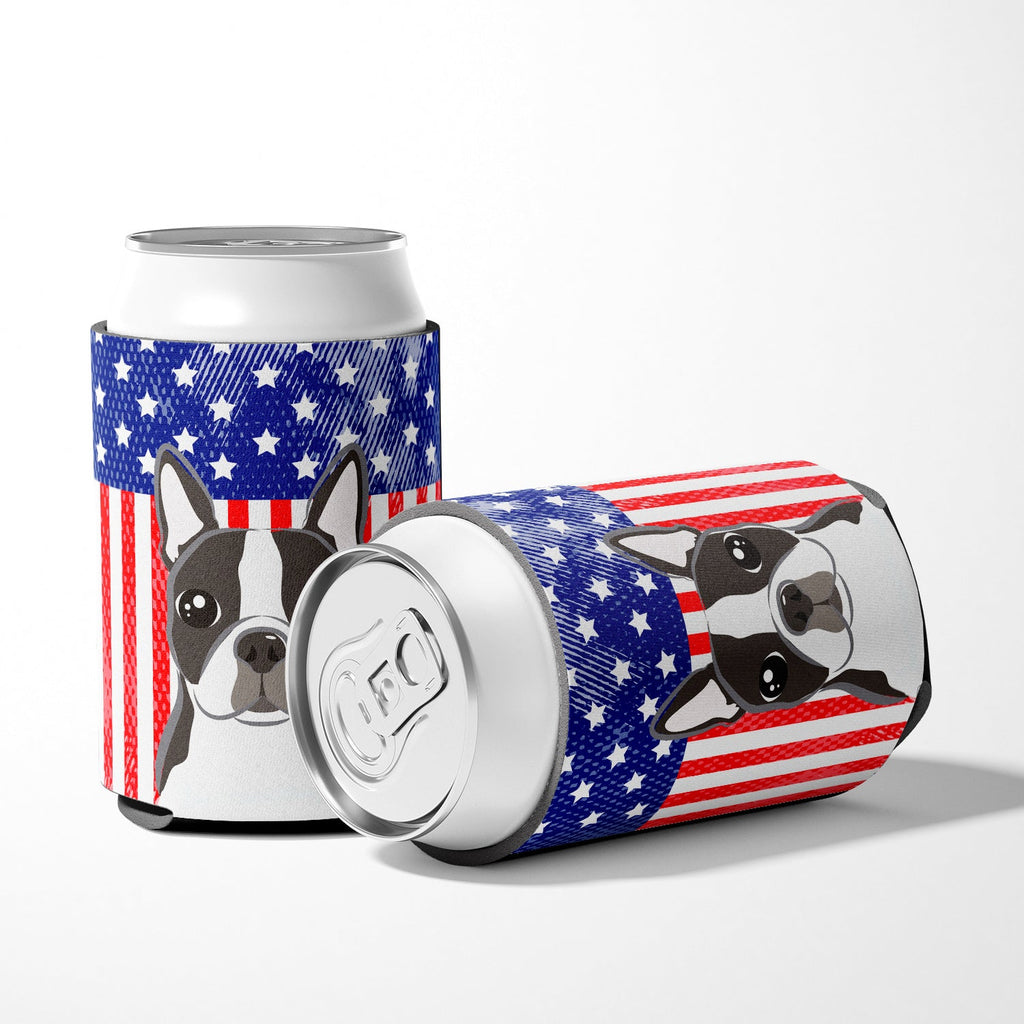 American Flag and Boston Terrier Can or Bottle Hugger Cooler Sleeve for Standard 12 oz Cans, Insulated Foam Beer & Soda Can Hugger Reusable