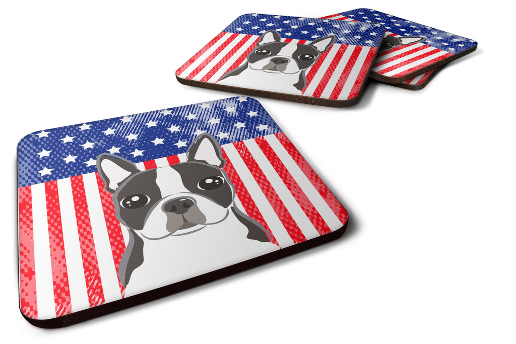 American Flag and Boston Terrier Foam Coasters Set of 4 Cup Coasters for Indoor Outdoor, Tabletop Protection, Anti Slip, Mouse pad Material