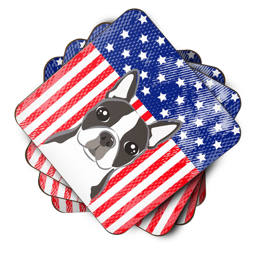 American Flag and Boston Terrier Foam Coasters Set of 4 Cup Coasters for Indoor Outdoor, Tabletop Protection, Anti Slip, Mouse pad Material