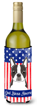 American Flag and Boston Terrier Wine Bottle Hugger Gift Sleeve for Standard 750 ml Bottles, Insulated Reusable Also Fits Mini Shot & Pint Bottles
