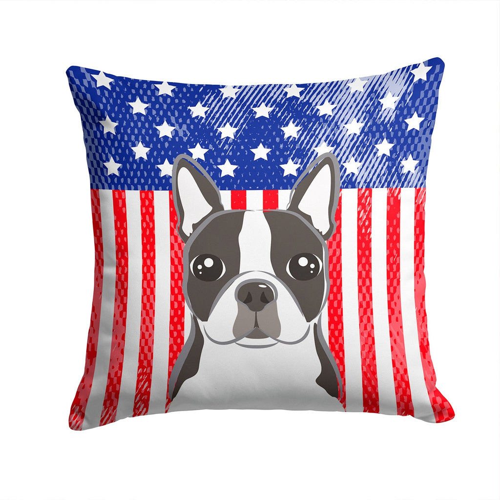 American Flag and Boston Terrier Decorative Throw Pillow 14x14 Indoor Outdoor Accent Cushion, Fabric Cover with Insert for Sofa, Bed, Porch & Living Room
