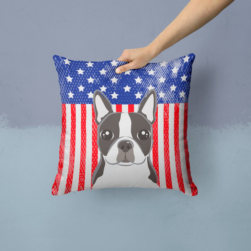 American Flag and Boston Terrier Decorative Throw Pillow 14x14 Indoor Outdoor Accent Cushion, Fabric Cover with Insert for Sofa, Bed, Porch & Living Room