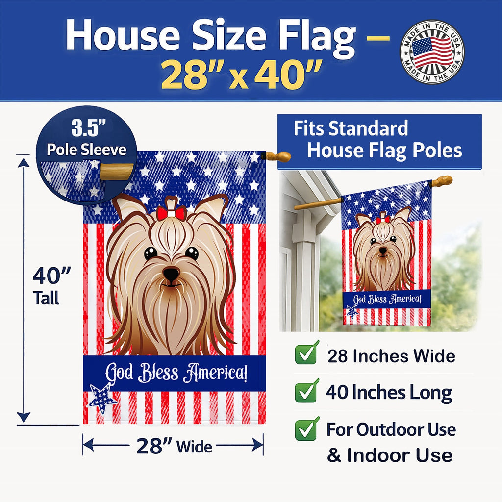 American Flag and Yorkie Yorkishire Terrier House Flag 28x40 Porch Sleeve Pole Decorative Outside Yard Banner Artwork Wall Hanging, Polyester