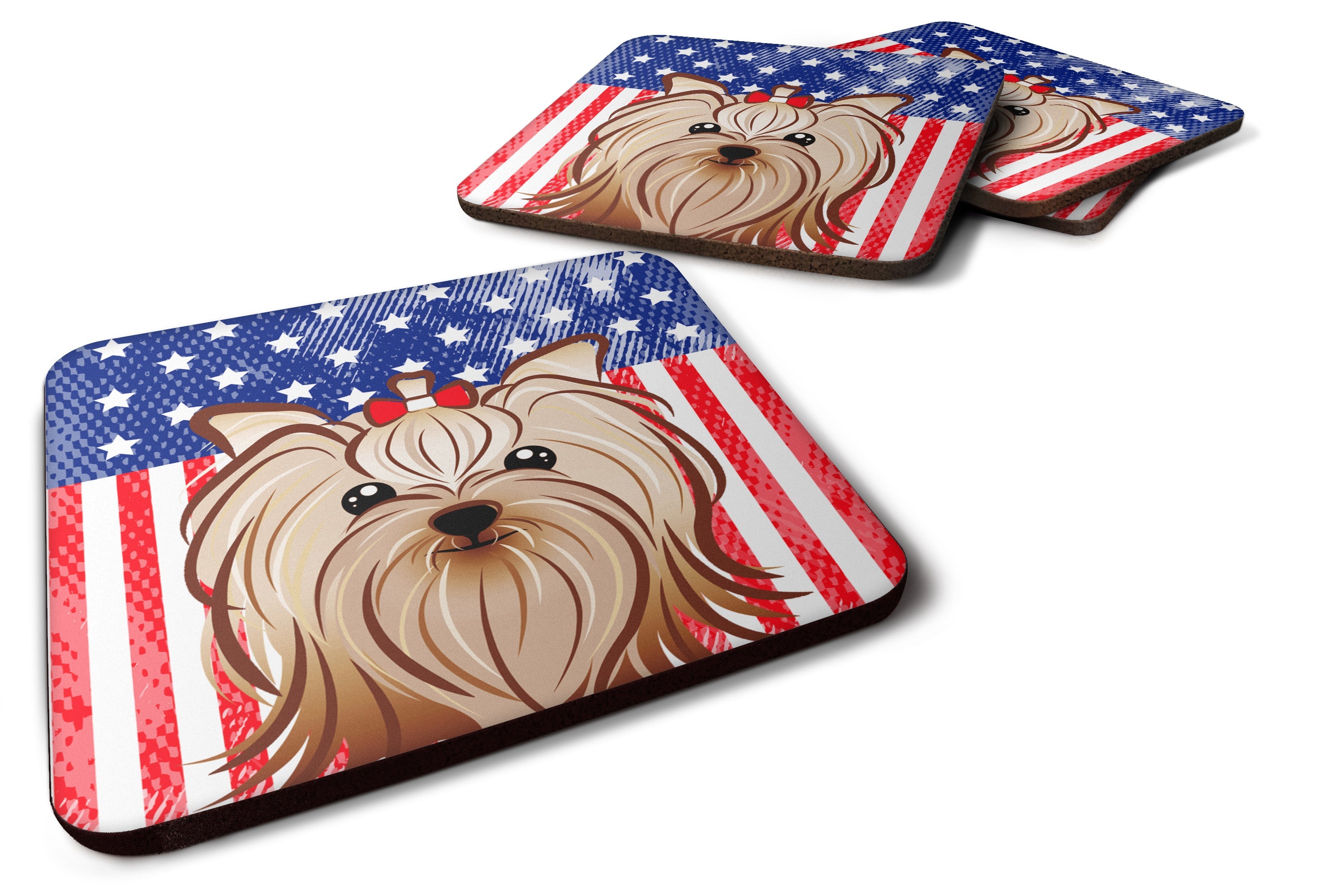 American Flag and Yorkie Yorkishire Terrier Foam Coasters Set of 4 Cup Coasters for Indoor Outdoor, Tabletop Protection, Anti Slip, Mouse pad Material
