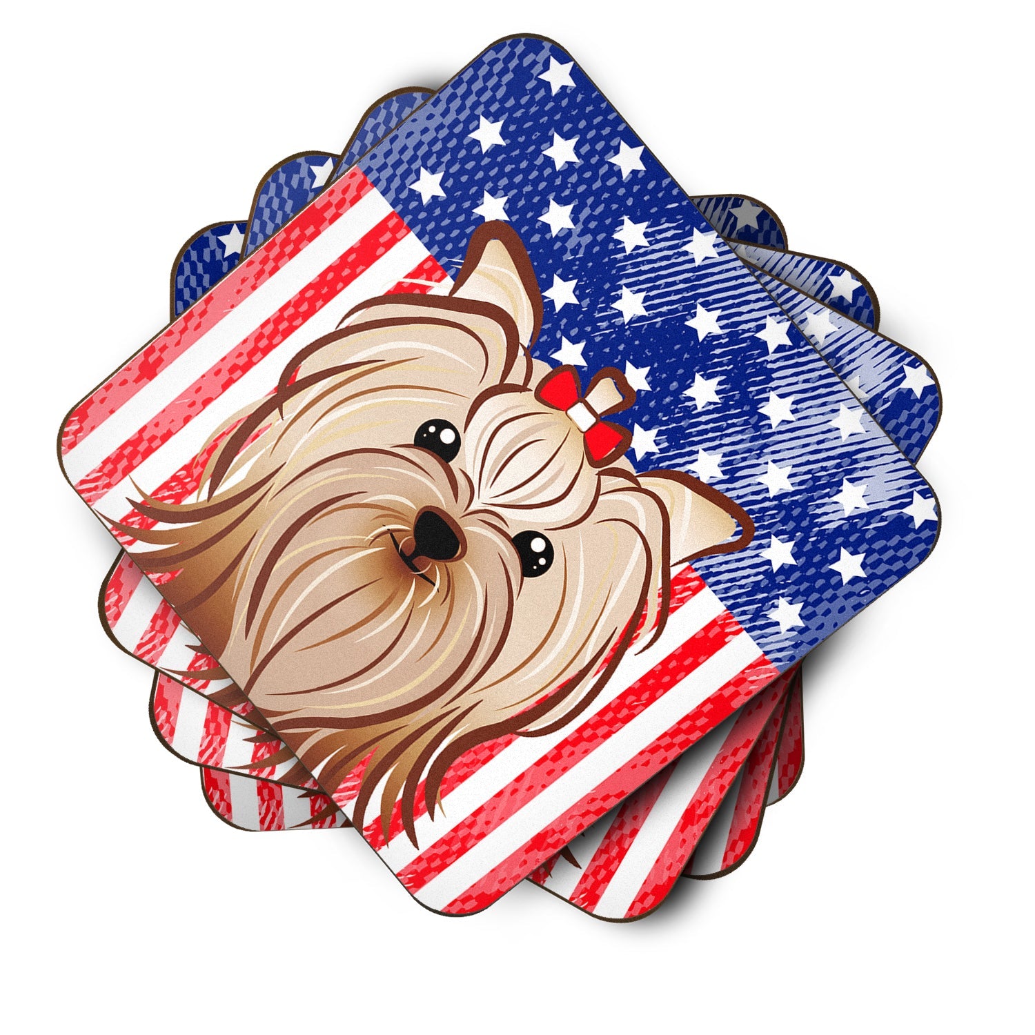 American Flag and Yorkie Yorkishire Terrier Foam Coasters Set of 4 Cup Coasters for Indoor Outdoor, Tabletop Protection, Anti Slip, Mouse pad Material