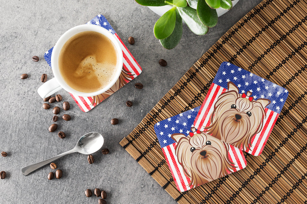 American Flag and Yorkie Yorkishire Terrier Foam Coasters Set of 4 Cup Coasters for Indoor Outdoor, Tabletop Protection, Anti Slip, Mouse pad Material