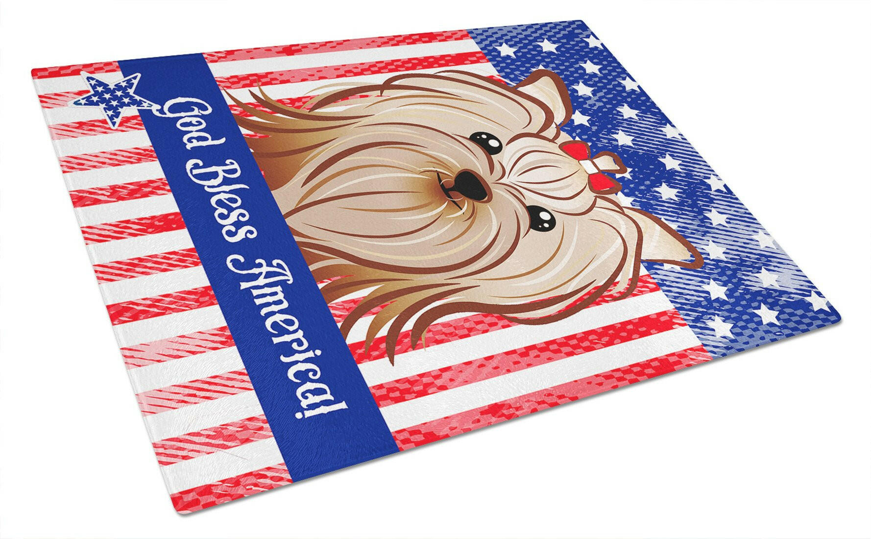 American Flag and Yorkie Yorkishire Terrier Cutting Board Tempered Glass Kitchen Cutting Surface, Heat Resistant Chopping, Non-Slip Feet, Food Prep & Serving