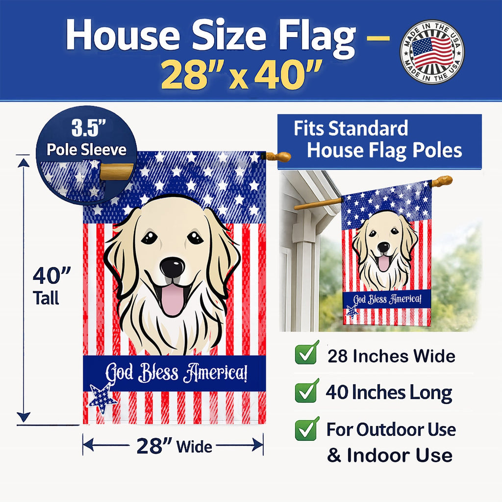 American Flag and Golden Retriever House Flag 28x40 Porch Sleeve Pole Decorative Outside Yard Banner Artwork Wall Hanging, Polyester
