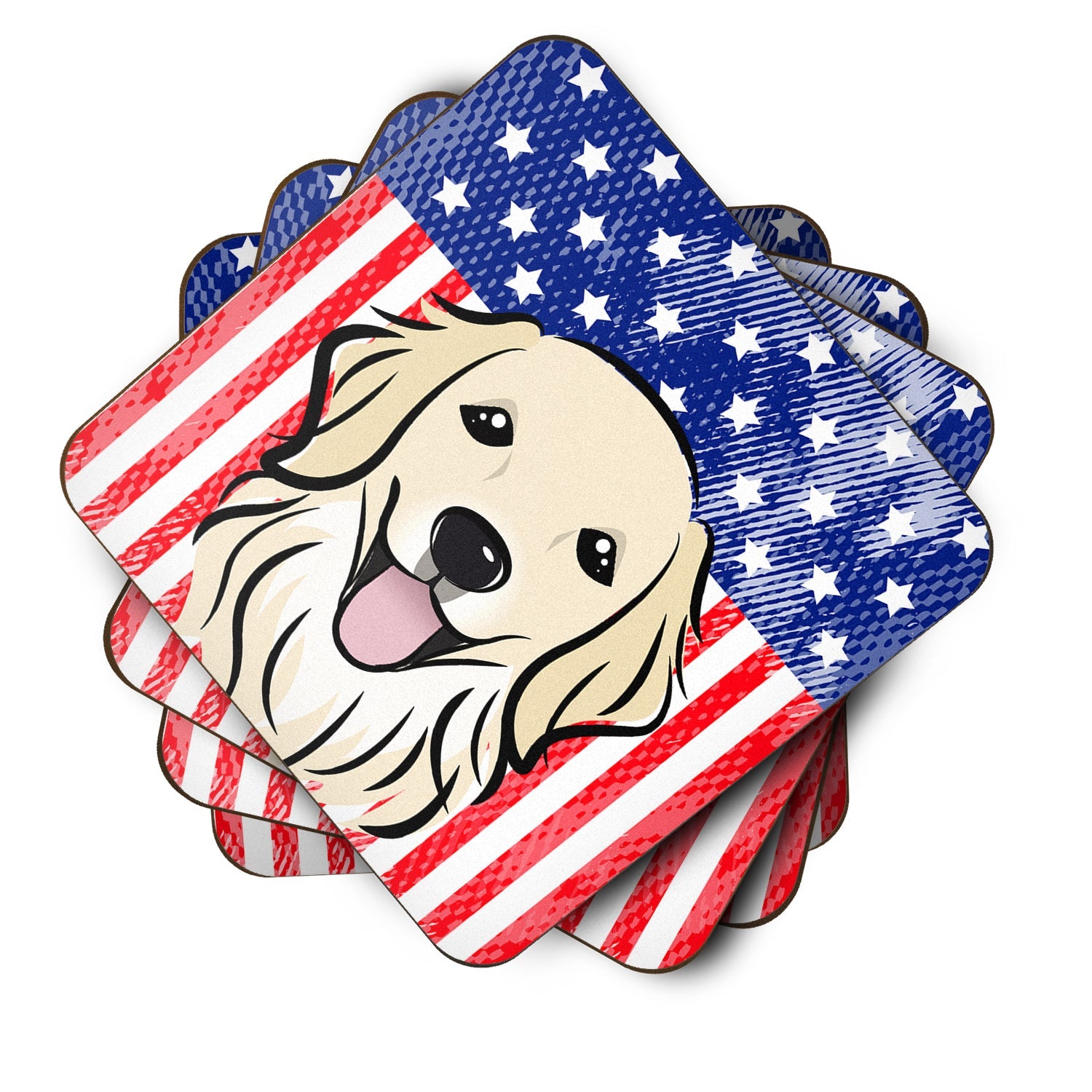 American Flag and Golden Retriever Foam Coasters Set of 4 Cup Coasters for Indoor Outdoor, Tabletop Protection, Anti Slip, Mouse pad Material