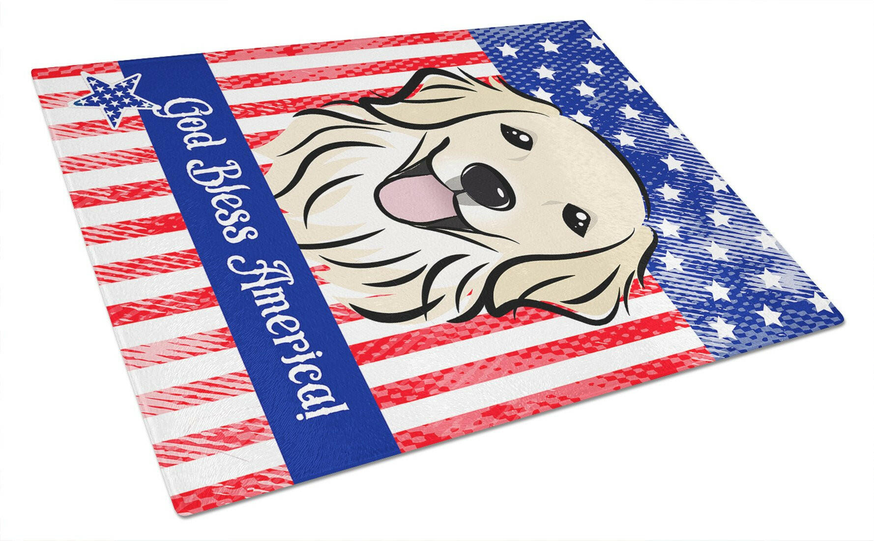 American Flag and Golden Retriever Cutting Board Tempered Glass Kitchen Cutting Surface, Heat Resistant Chopping, Non-Slip Feet, Food Prep & Serving