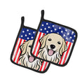 American Flag and Golden Retriever Pot Holder Set of 2 Heat Resistant Quilted Hot Pads 7.5 x 7.5 Inch, Insulated Kitchen Trivets for Cooking & Baking