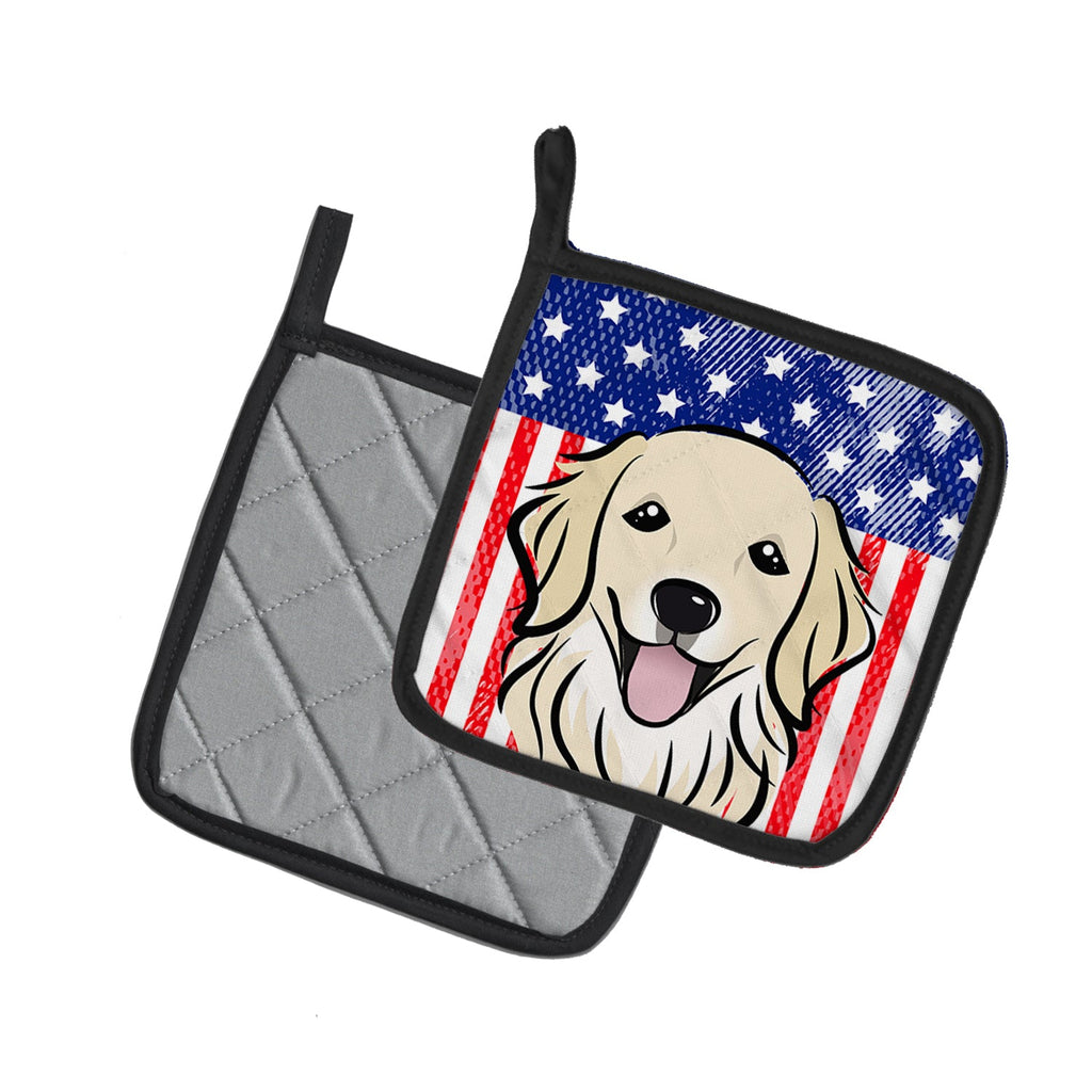 American Flag and Golden Retriever Pot Holder Set of 2 Heat Resistant Quilted Hot Pads 7.5 x 7.5 Inch, Insulated Kitchen Trivets for Cooking & Baking