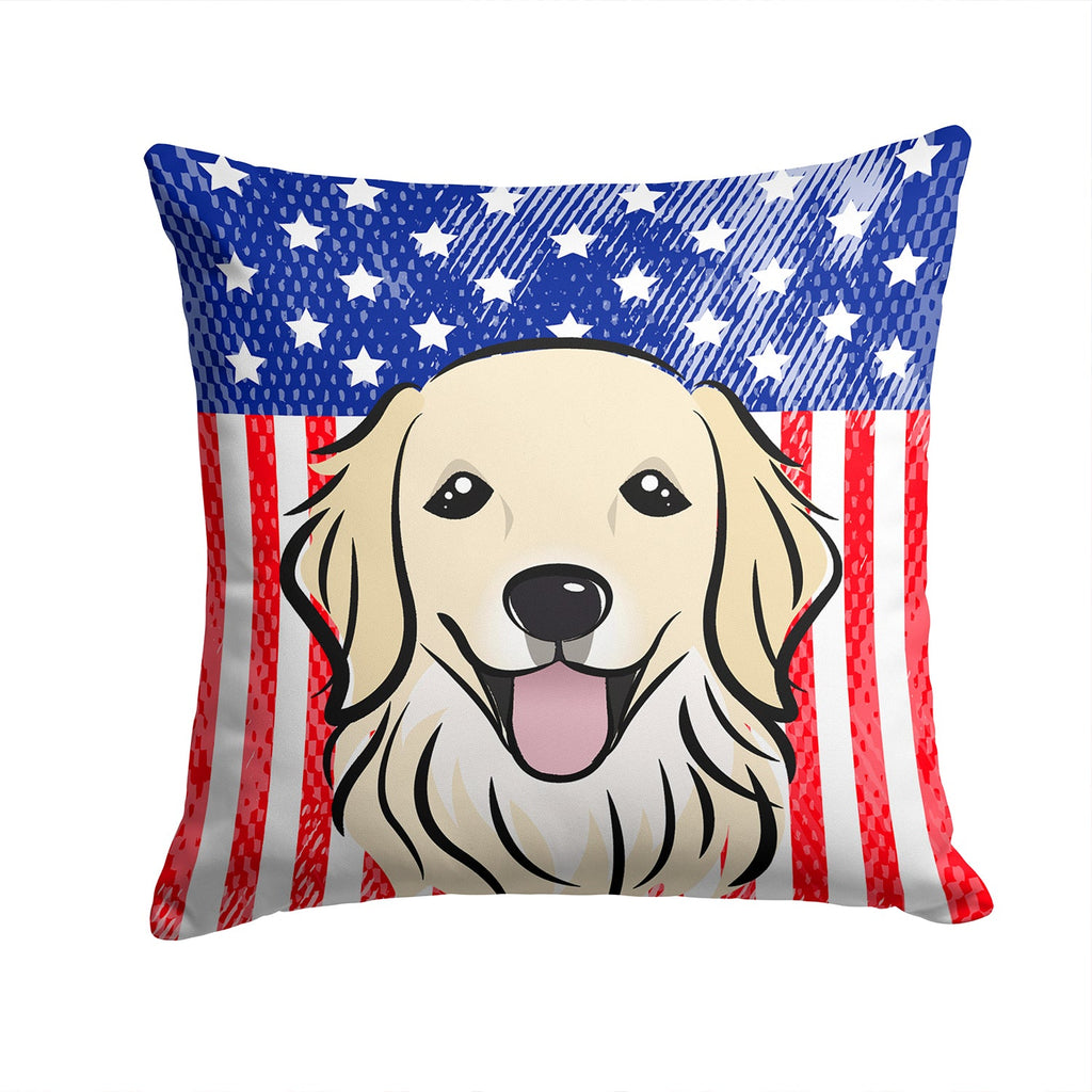 American Flag and Golden Retriever Decorative Throw Pillow 14x14 Indoor Outdoor Accent Cushion, Fabric Cover with Insert for Sofa, Bed, Porch & Living Room