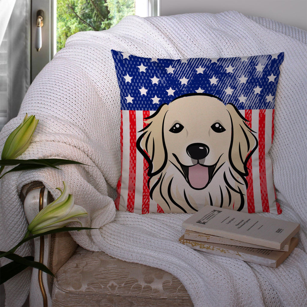 American Flag and Golden Retriever Decorative Throw Pillow 14x14 Indoor Outdoor Accent Cushion, Fabric Cover with Insert for Sofa, Bed, Porch & Living Room