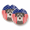 American Flag and Schnauzer Set of 2 Cup Holder Car Coasters Absorbent Round Sandstone Coasters Gifts for Men or Women, 2.5, Multicolor
