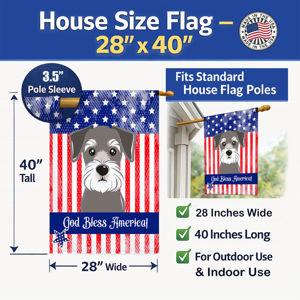 American Flag and Schnauzer House Flag 28x40 Porch Sleeve Pole Decorative Outside Yard Banner Artwork Wall Hanging, Polyester