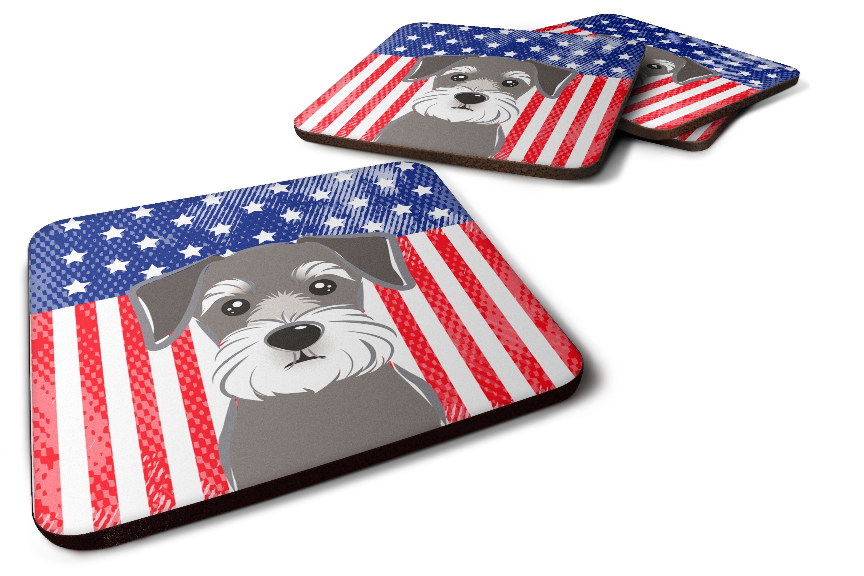American Flag and Schnauzer Foam Coasters Set of 4 Cup Coasters for Indoor Outdoor, Tabletop Protection, Anti Slip, Mouse pad Material