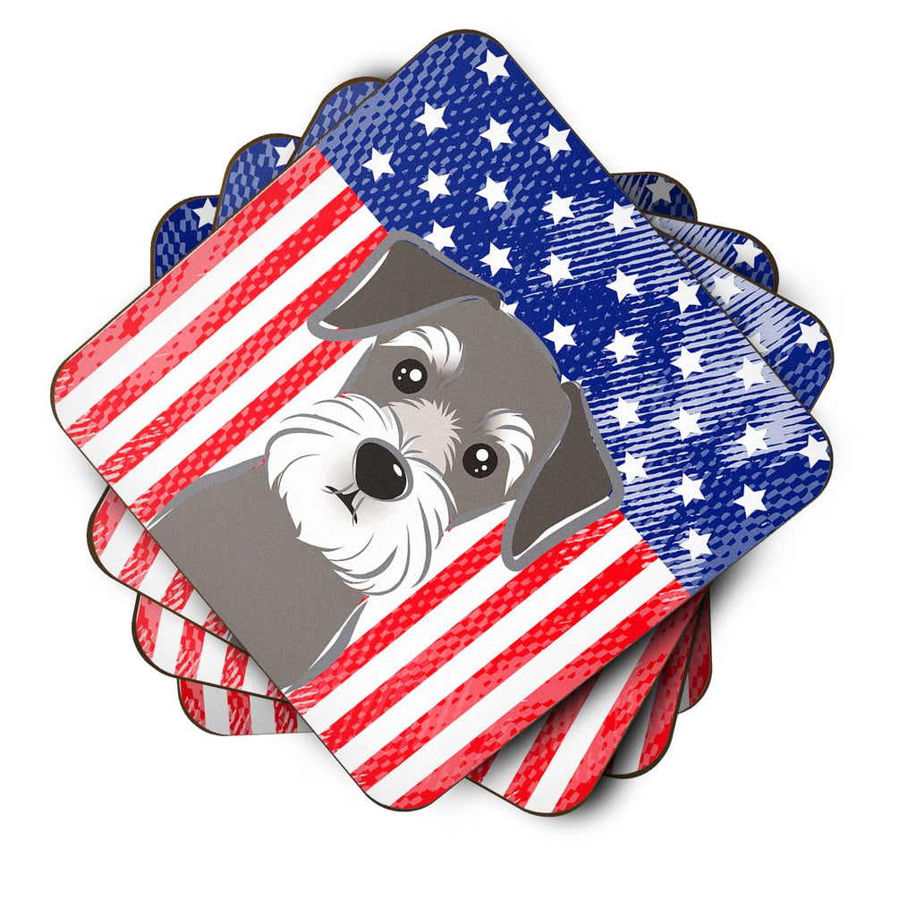 American Flag and Schnauzer Foam Coasters Set of 4 Cup Coasters for Indoor Outdoor, Tabletop Protection, Anti Slip, Mouse pad Material