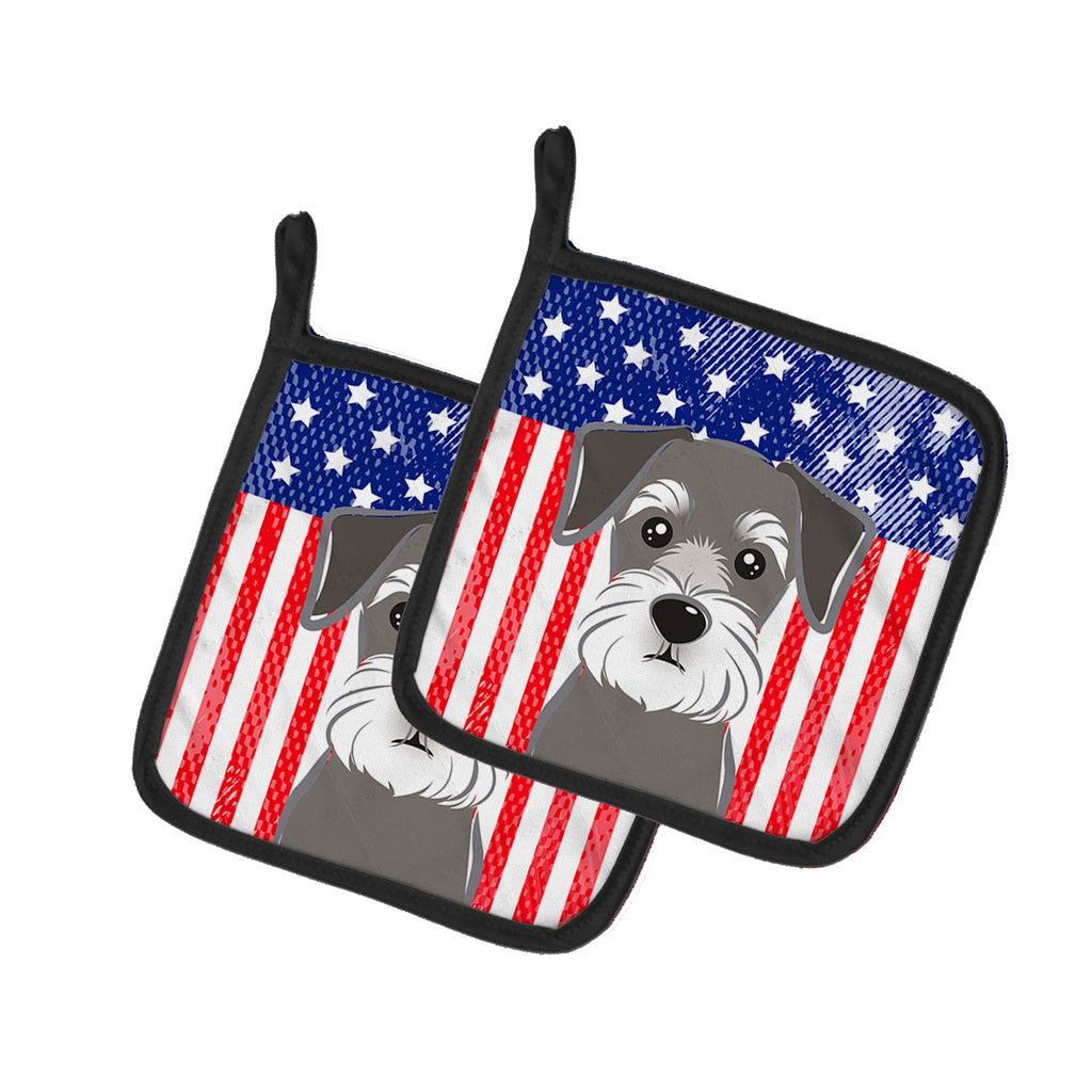 American Flag and Schnauzer Pot Holder Set of 2 Heat Resistant Quilted Hot Pads 7.5 x 7.5 Inch, Insulated Kitchen Trivets for Cooking & Baking