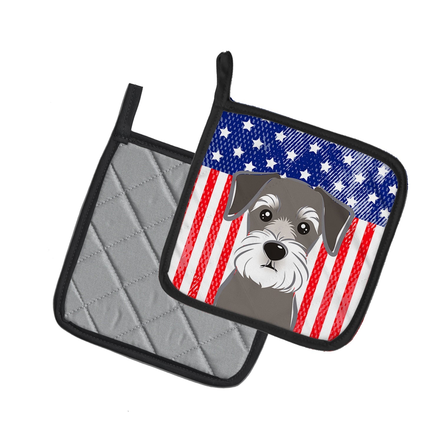 American Flag and Schnauzer Pot Holder Set of 2 Heat Resistant Quilted Hot Pads 7.5 x 7.5 Inch, Insulated Kitchen Trivets for Cooking & Baking