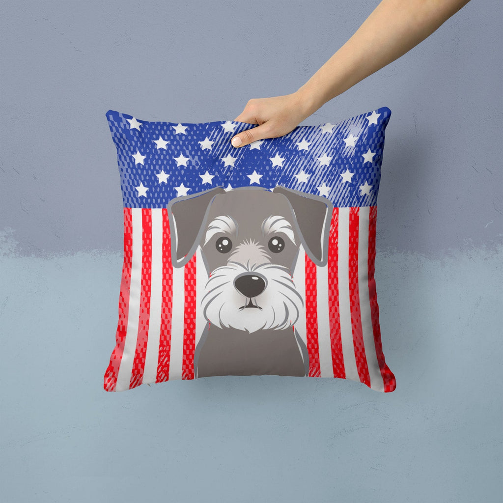 American Flag and Schnauzer Decorative Throw Pillow 14x14 Indoor Outdoor Accent Cushion, Fabric Cover with Insert for Sofa, Bed, Porch & Living Room