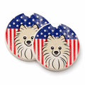American Flag and Pomeranian Set of 2 Cup Holder Car Coasters Absorbent Round Sandstone Coasters Gifts for Men or Women, 2.5, Multicolor