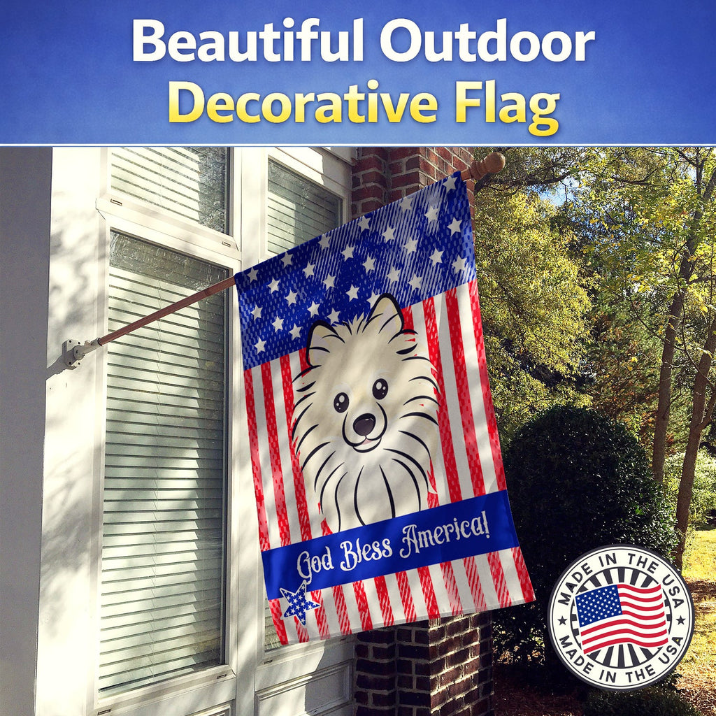 American Flag and Pomeranian House Flag 28x40 Porch Sleeve Pole Decorative Outside Yard Banner Artwork Wall Hanging, Polyester