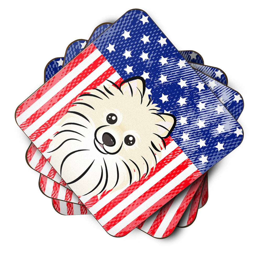 American Flag and Pomeranian Foam Coasters Set of 4 Cup Coasters for Indoor Outdoor, Tabletop Protection, Anti Slip, Mouse pad Material