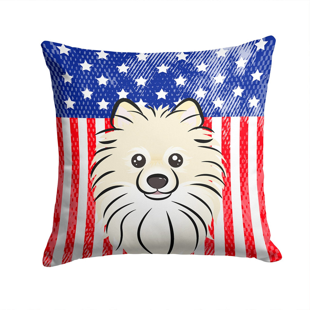 American Flag and Pomeranian Decorative Throw Pillow 14x14 Indoor Outdoor Accent Cushion, Fabric Cover with Insert for Sofa, Bed, Porch & Living Room