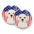 American Flag and Maltese Set of 2 Cup Holder Car Coasters Absorbent Round Sandstone Coasters Gifts for Men or Women, 2.5, Multicolor